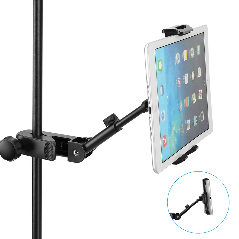 Moukey Adjustable Tablet Holder for Microphone Stands, Moukey Mic Stand Clamp Mount Bracket for Smartphones, 90°Flexible Tablet Stand Mmsph-1