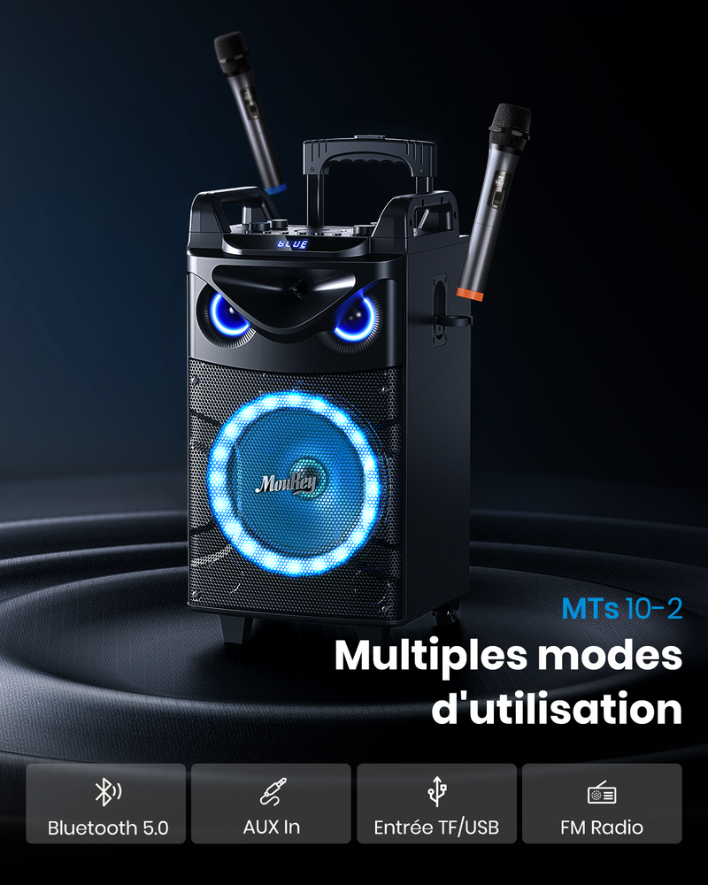 Moukey MTs10-2 Enceinte Karaoké avec 2 UHF Microphones sans Fil