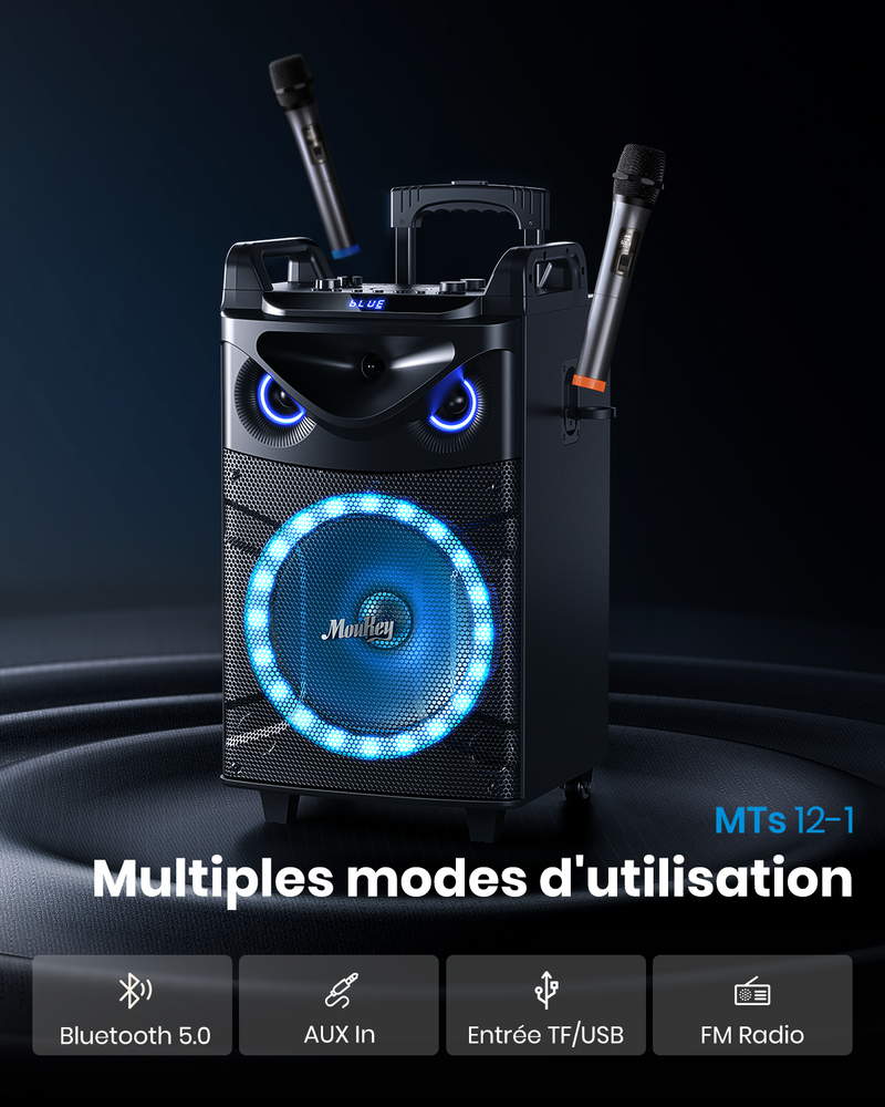 Moukey MTs12-1 Enceinte Karaoke Bluetooth Portable  12" Woofer Karaoké Machine