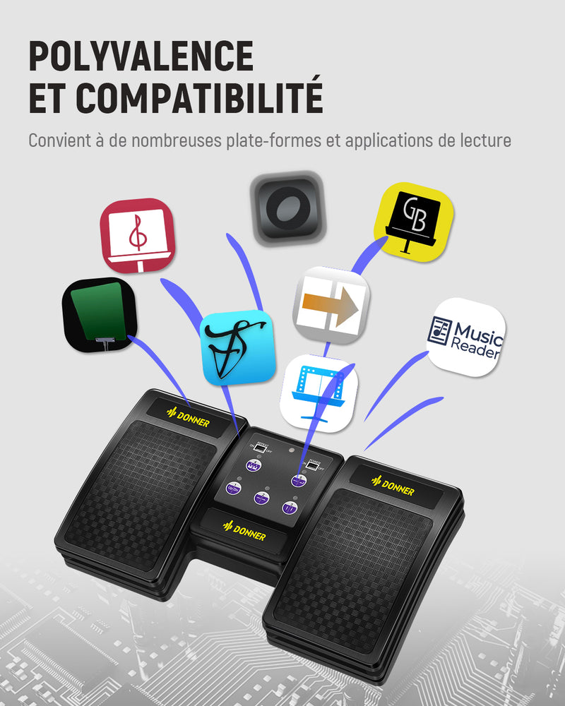 Donner Pédale Tourne-page Bluetooth pour tablette rechargeable
