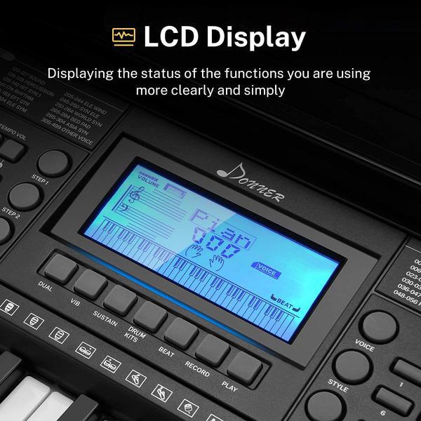 Donner DEK-610 Kit Clavier électronique 61 Touches avec Stand de Piano/Banc/Support de Partitions/Microphone